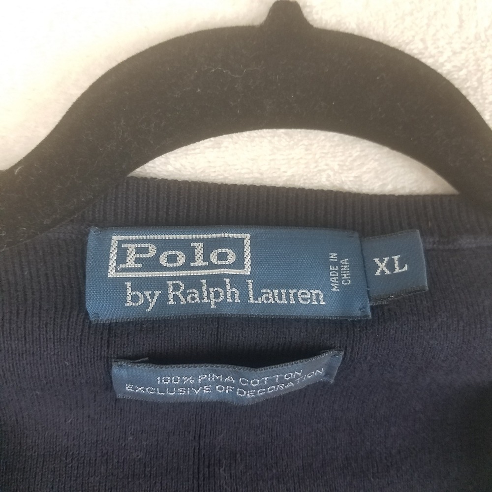 Polo Ralph Lauren Mens XL Navy Blue 100% Pima Cotton V-Neck Sweater Vest Pony - Picture 5 of 8